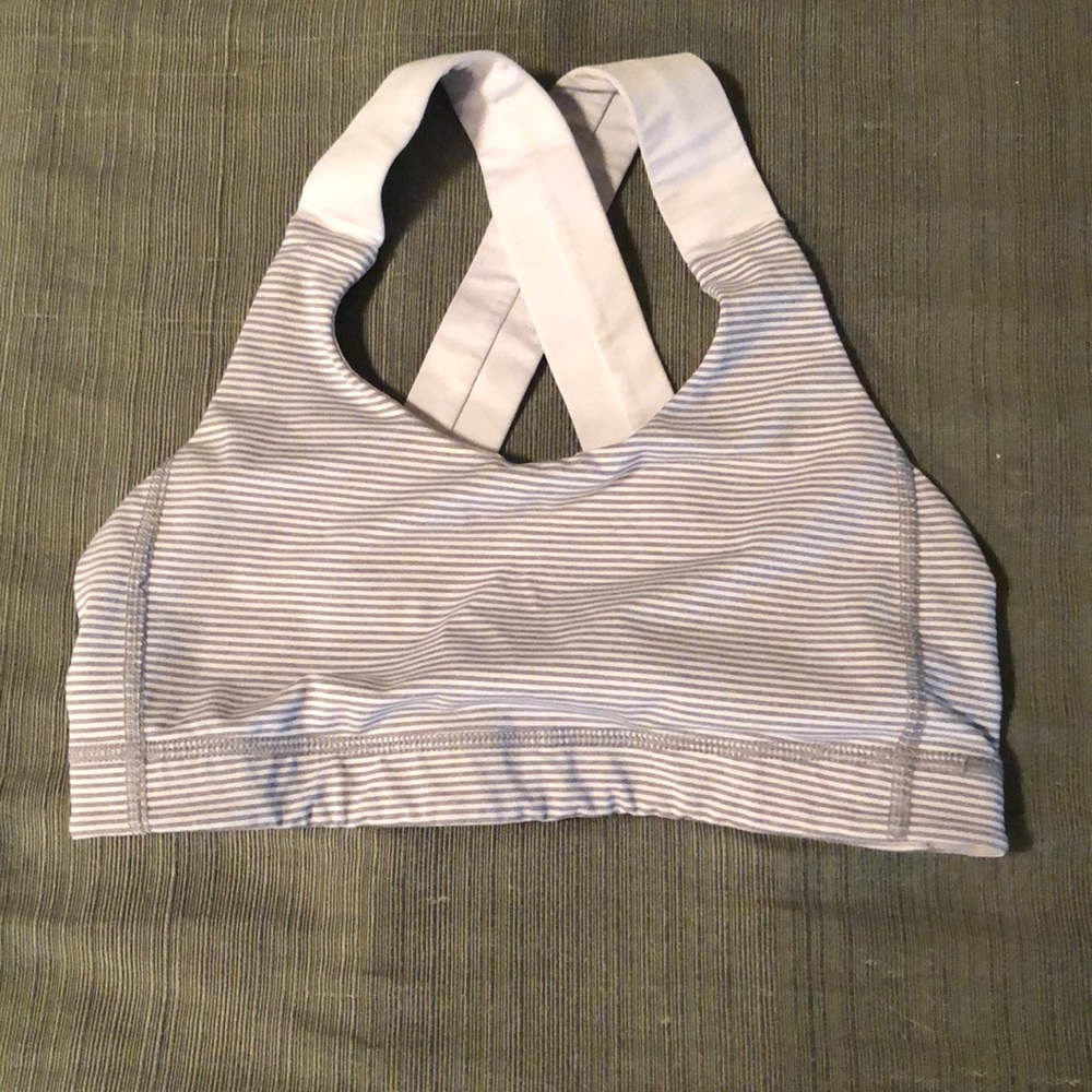 Lululemon grey and white striped all sports bra
